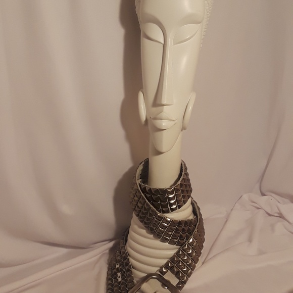 Sky white leather studded belt - Picture 1 of 10